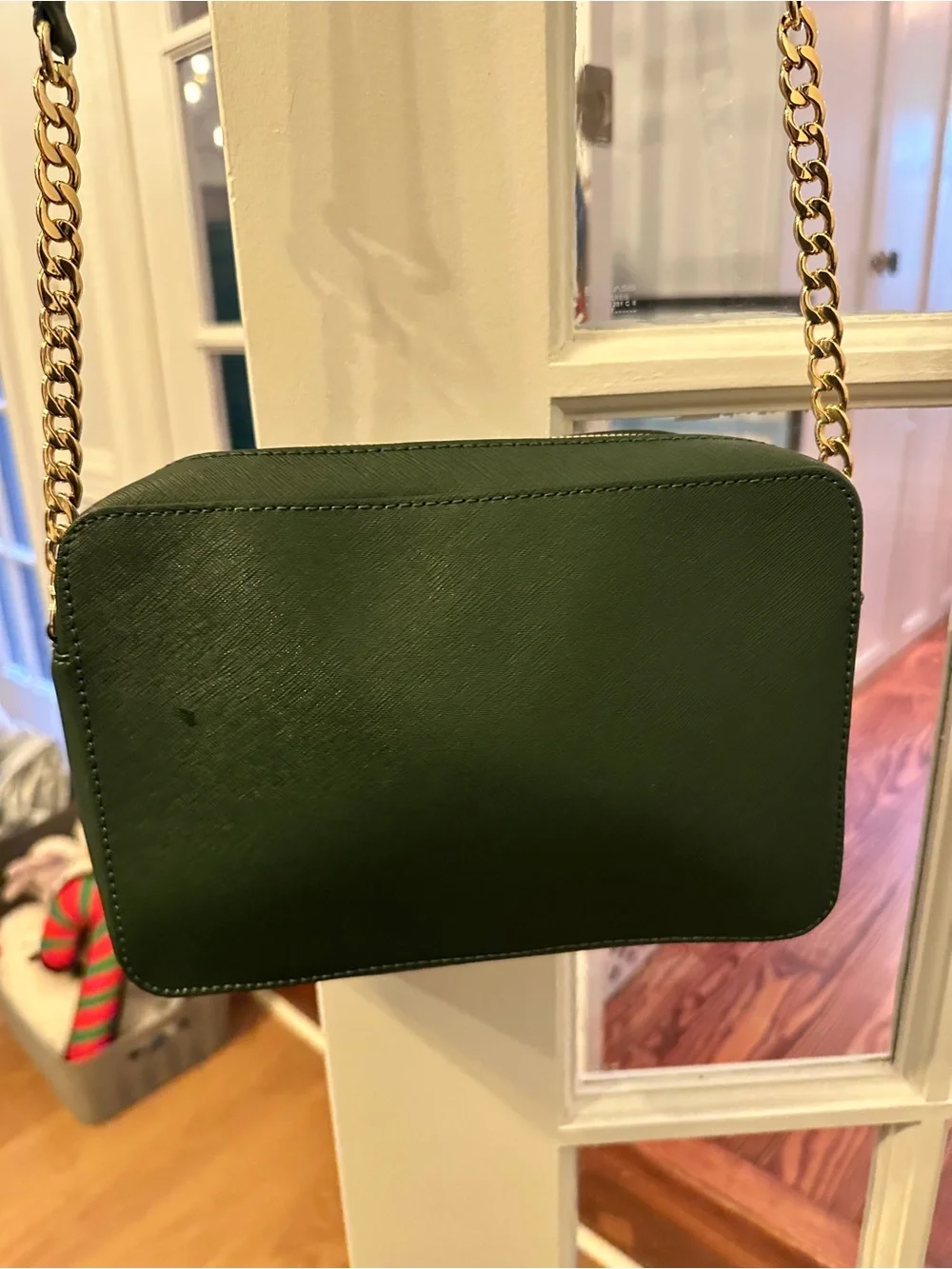MICHAEL KORS Dark Green Saffiano Crossbody with Gold Chain